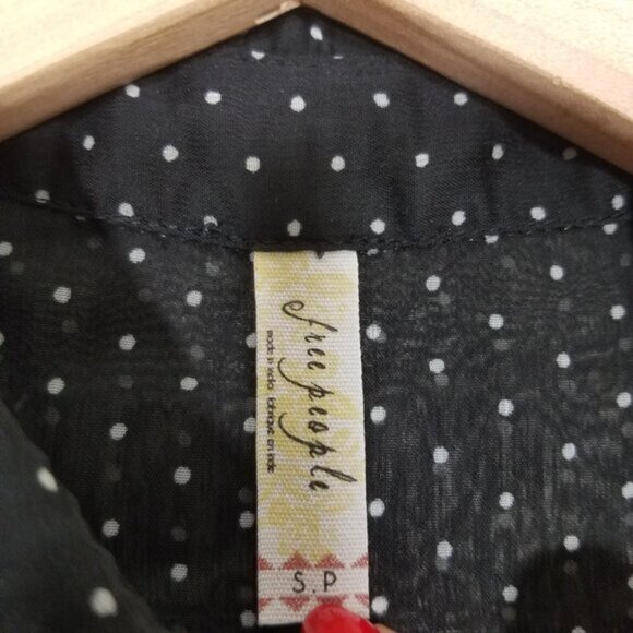 Free People Sheer Polka Dots Long Sleeve Button Up Shirt Top Blouse Black Size S - Picture 4 of 6